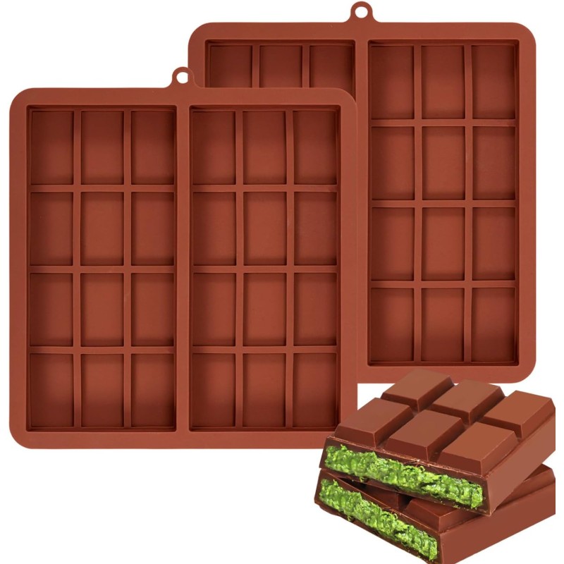Chocolate Mould Silicone Deep, Pack of 2 Silicone Moulds, Chocolate Dubai Chocolate Mould, Deep Chocolate Bar Mould for Chocolate, Chocolate, Sweets