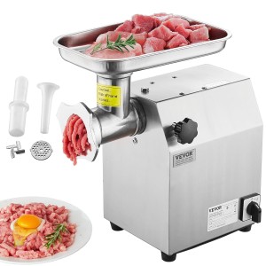 VEVOR Electric Meat Grinder Sausage Filler with 2.49 kg/min Capacity, Blade & Grinding Plate - Stainless Steel Sausage Machine for Kitchen, Restaurant, Butcher Shop
