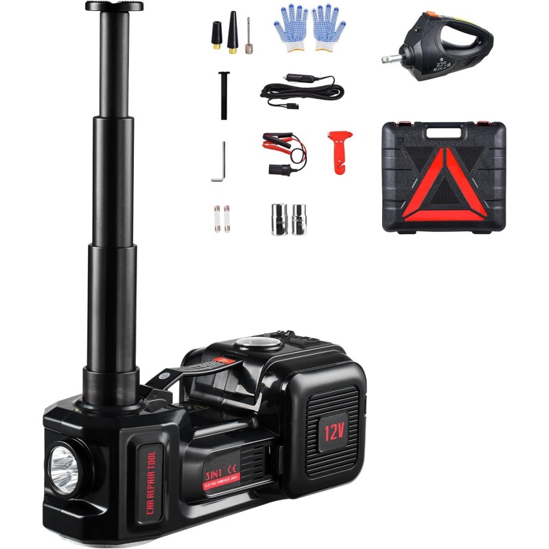 VEVOR Electric Car Jack 5T Electric Scissor Jack with Built-in Pump, 12V Tyre Change Replacement with Electric Impact Wrench & LED Light, Car Jack Kit for Sedan SUV Truck