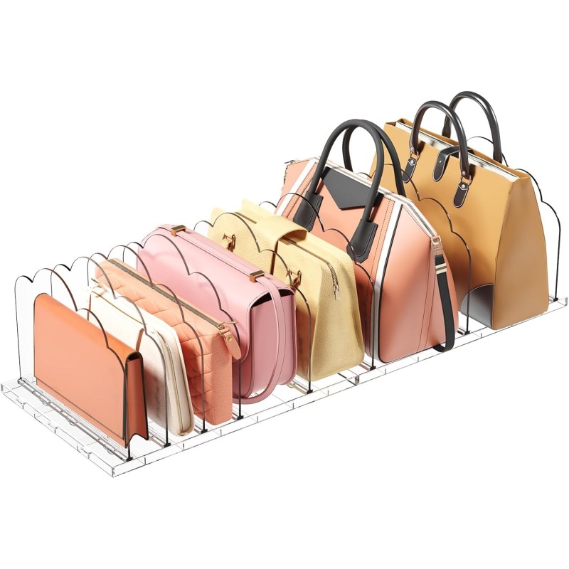 Lifewit Pack of 2 Handbag Dividers Storage for 7 Pockets, Transparent Shelf Divider, Bag Stand, Removable Cupboard Organiser for Clutch, Carry Bags, Books in the Bedroom