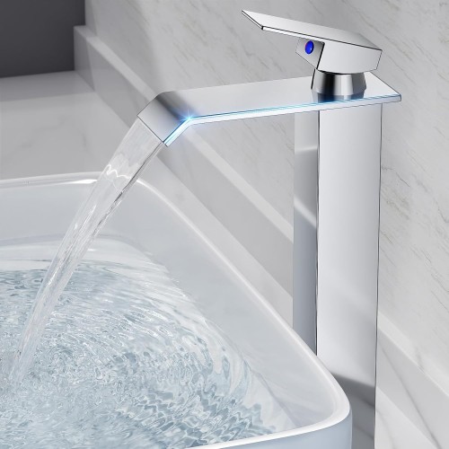 Waterfall Bathroom Tap, Stainless Steel Washbasin Tap, Single-Lever Mixer Tap, Water-Saving, Chrome-Plated (60 cm Pipes Included)