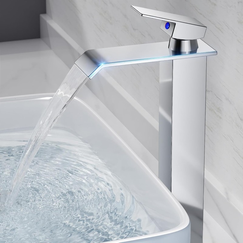 Waterfall Bathroom Tap, Stainless Steel Washbasin Tap, Single-Lever Mixer Tap, Water-Saving, Chrome-Plated (60 cm Pipes Included)