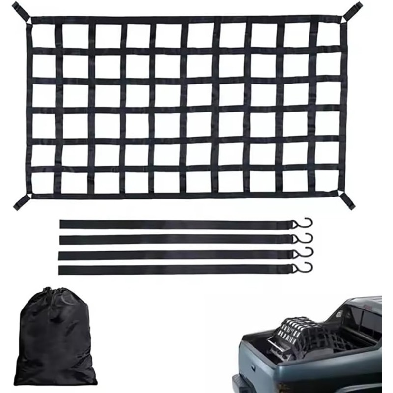 NEWFUN Luggage Net for Pickup Trucks, 106 x 127 cm Net for Trailers, Load Securing Net, Heavy Duty Cargo Area Net for Load Securing, Luggage Net Car for Truck Load, Trailer, Trunk, SUVs