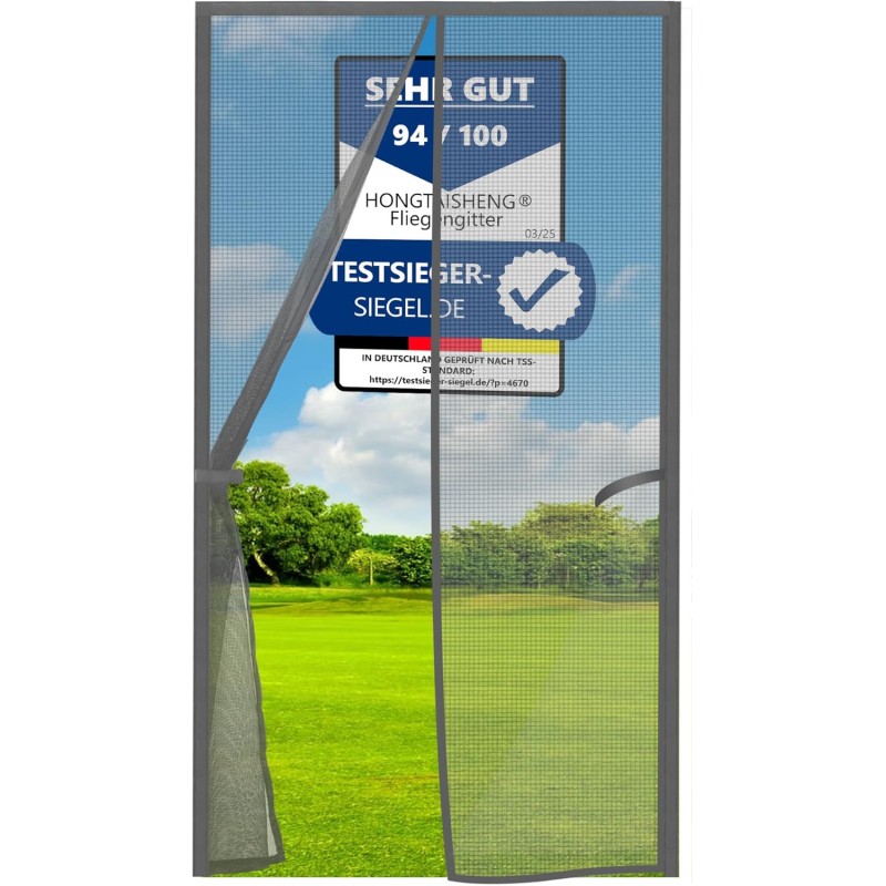 HONGTAISHENG Magnetic Mosquito Net 100 x 215 cm, Magnetic Mosquito Nets for Windows Doors, Automatic Closing, Mosquito Net Window for Balconies, Cellars, Bedrooms and Sliding Doors, Grey