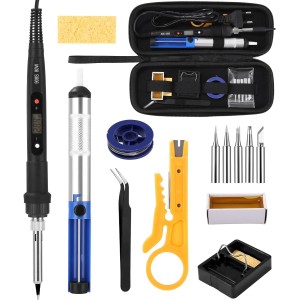 Zhufas Soldering Iron Set, 80 W LCD Soldering Iron Adjustable Temperature 180-480 °C with Desoldering Pump, with Soldering Wire, 5 Soldering Tips, Soldering Iron Stand, Soldering Set for Electrical