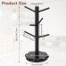 Euqvunn 360° Rotating Cup Holder, Coffee Cups Cup Stand, Sturdy Pretzel Stand with Wooden Flower Shaped Base, Wooden Cup Rack for Kitchen and Coffee Bar, Pretzel Stand with 6 Hooks - Black