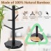 Euqvunn 360° Rotating Cup Holder, Coffee Cups Cup Stand, Sturdy Pretzel Stand with Wooden Flower Shaped Base, Wooden Cup Rack for Kitchen and Coffee Bar, Pretzel Stand with 6 Hooks - Black